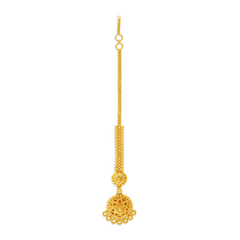 Graceful 22 Karat Yellow Gold Floral Maang Tikka