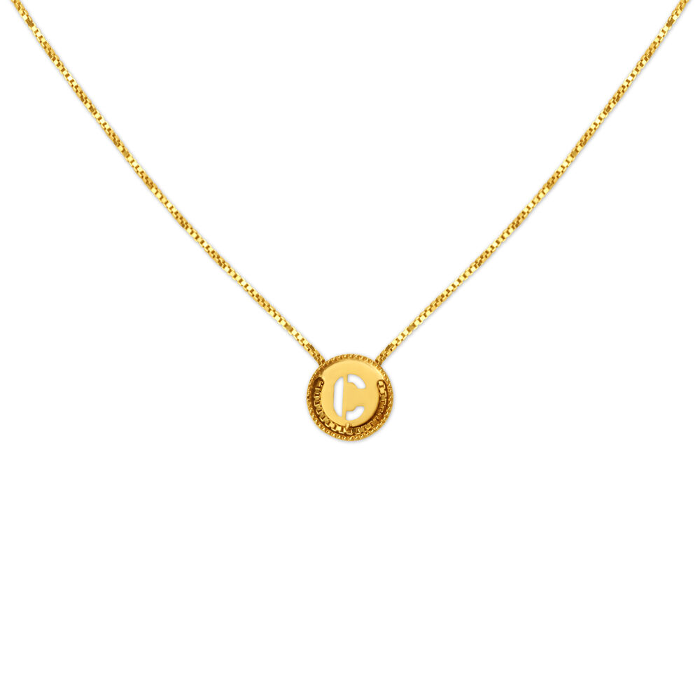 Letter C Gold Pendant with Chain For Kids