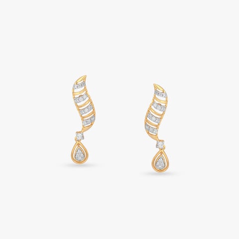 Gilded Plume Diamond Drop Earrings