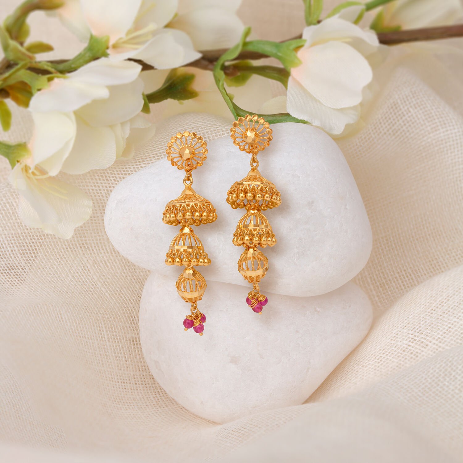 Alluring Three Layer Gold Jhumka Earrings