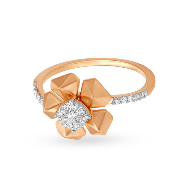 Alluring Floral Rose Gold and Diamond Finger Ring,,hi-res image number null