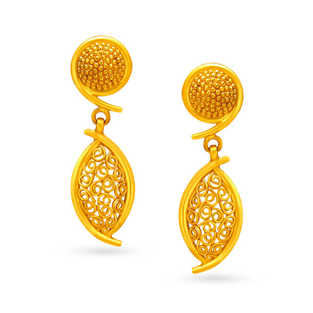 Ornate Spiral Motif Gold Drop Earrings,,hi-res image number null