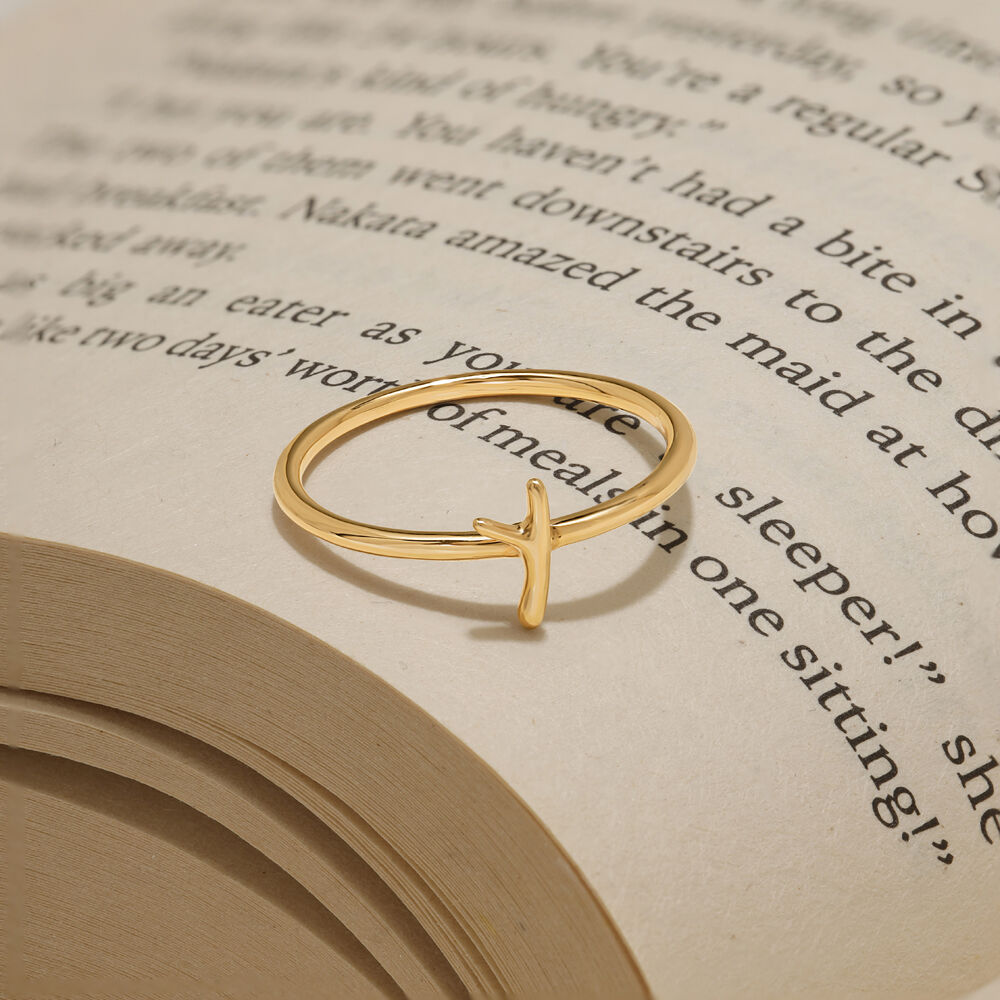 Letter Y 14KT Yellow Gold Initial Ring
