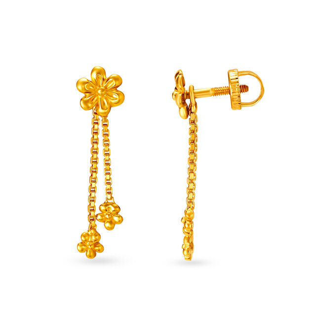Floral Ornate Chain Adorned Gold Drop Earrings,,hi-res image number null