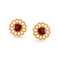 Enchanting 18 Karat Gold And Garnet Floral Stud Earrings,,hi-res image number null