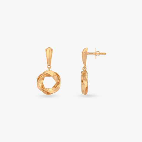 Ribbed Loop Gold Drop Earrings
