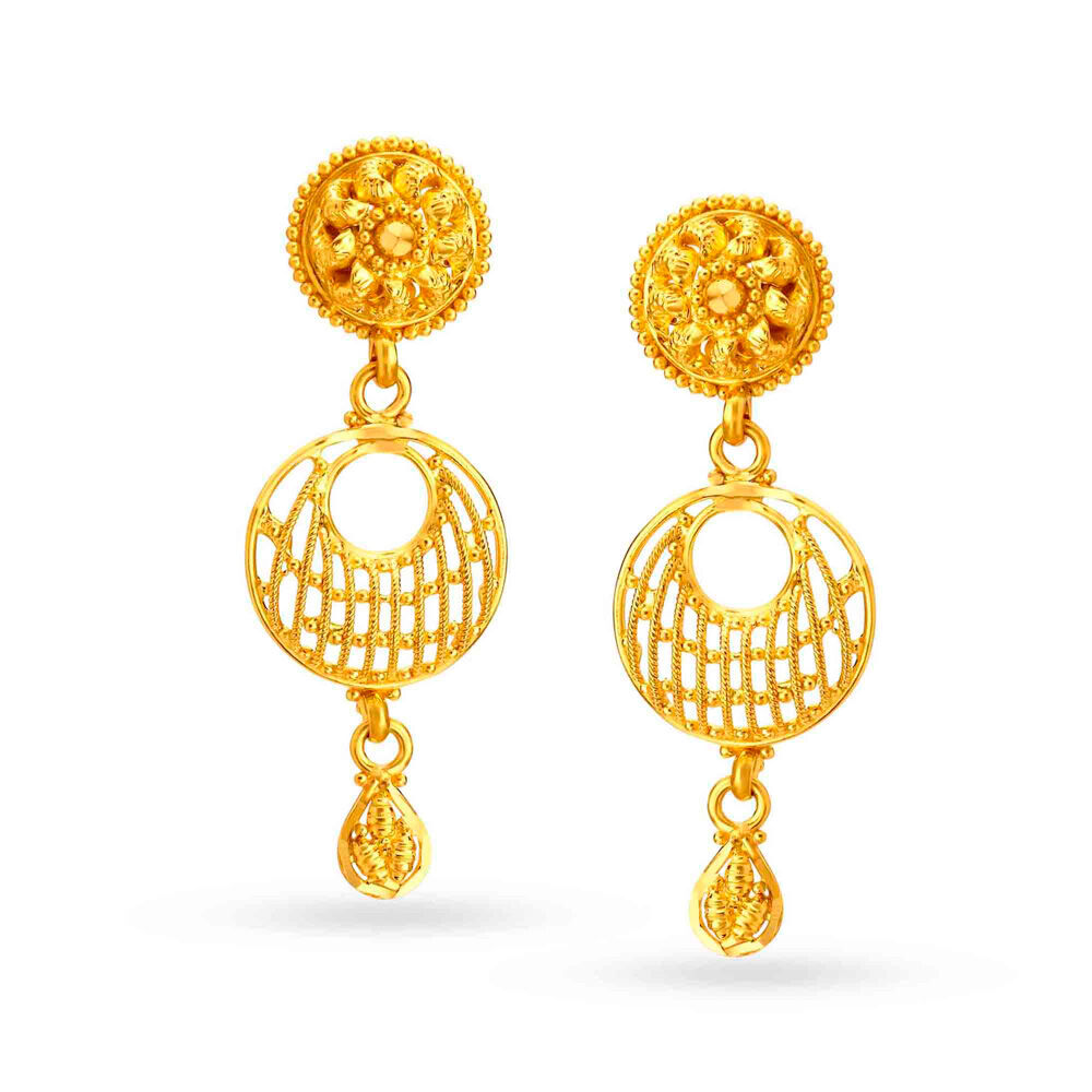 Floral Intricate Gold Chand Bali Drop Earrings