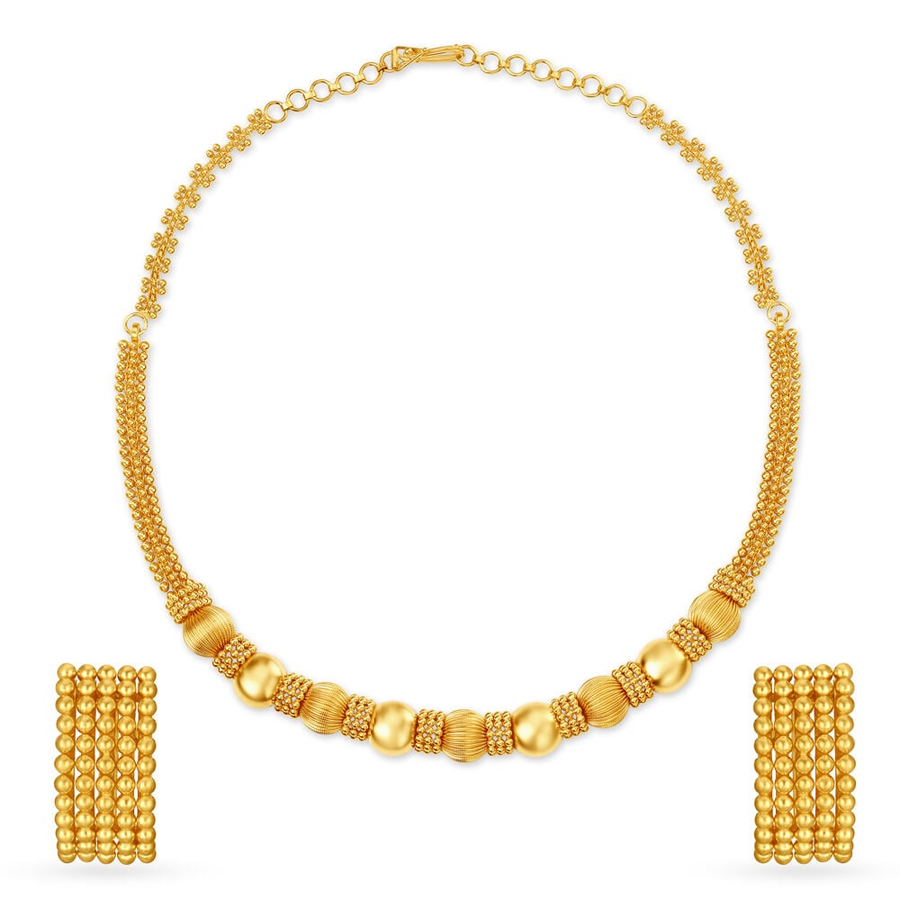 Enchanting Yellow Gold Floral Necklace and Earrings Set