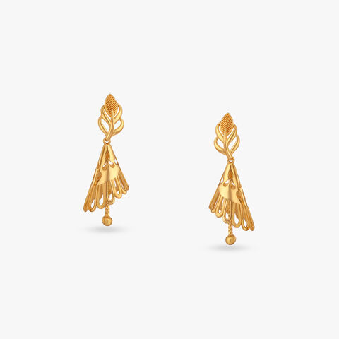 Leaf Cascade Gold Jhumka Earrings