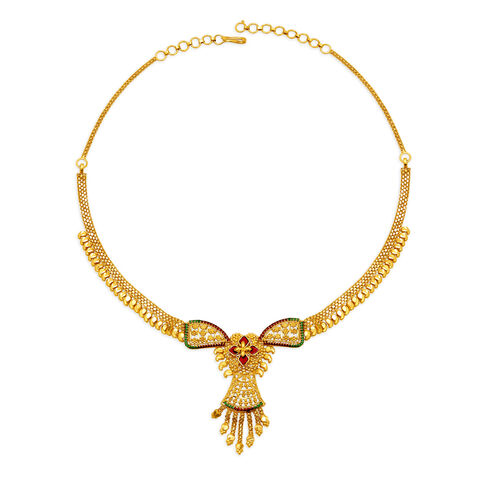 Traditional Yellow Gold Floral Necklace and Earrings Set
