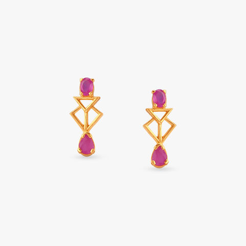 Trendy Geo Ruby Stud Earrings
