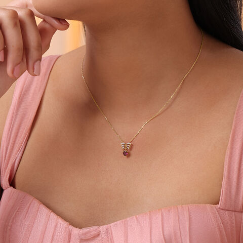 Winged Heart 14KT Gold, Diamond & Pink Garnet Pendant with Chain