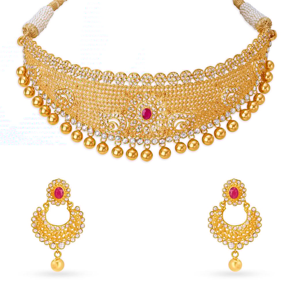 Ruby necklace set tanishq outlet