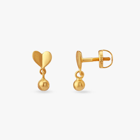 Playful Heart Gold Drop Earrings for Kids