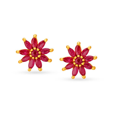Mesmerizing 22 Karat Gold And Ruby Bloom Stud Earrings