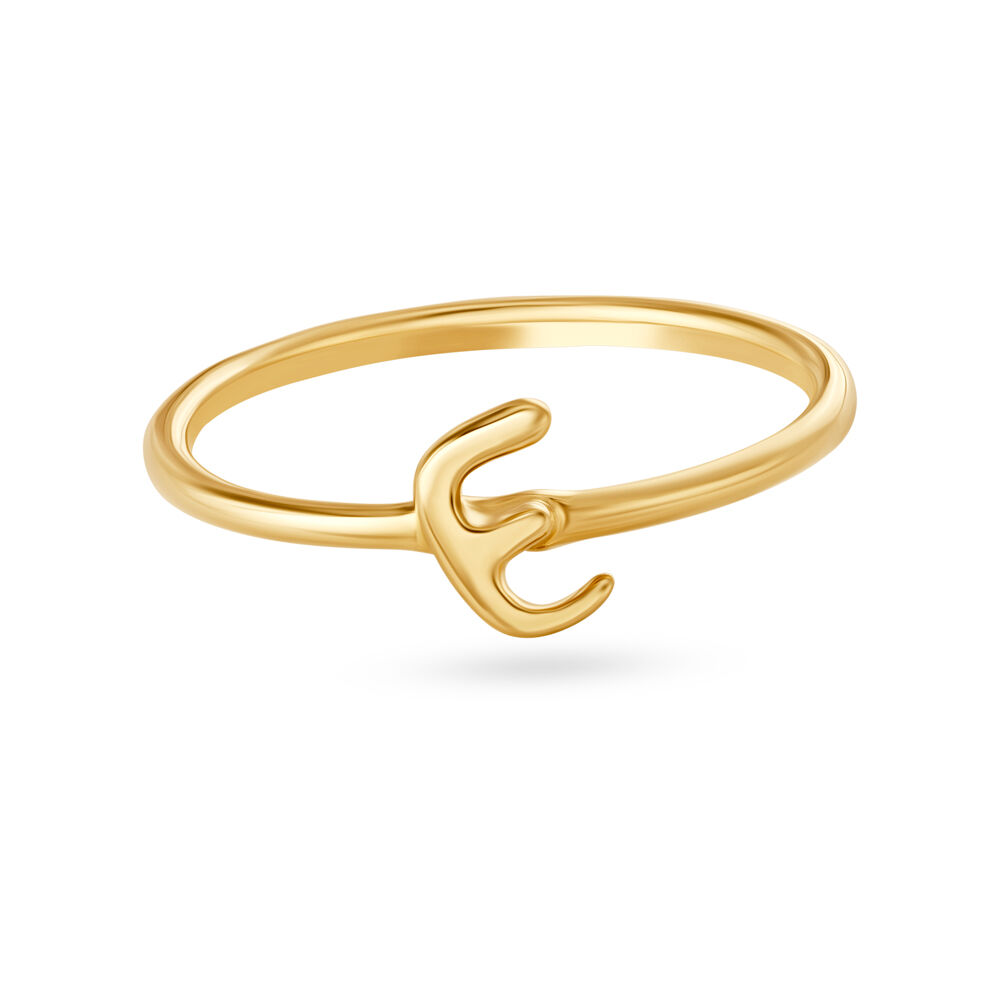 Letter E 14KT Yellow Gold Initial Ring