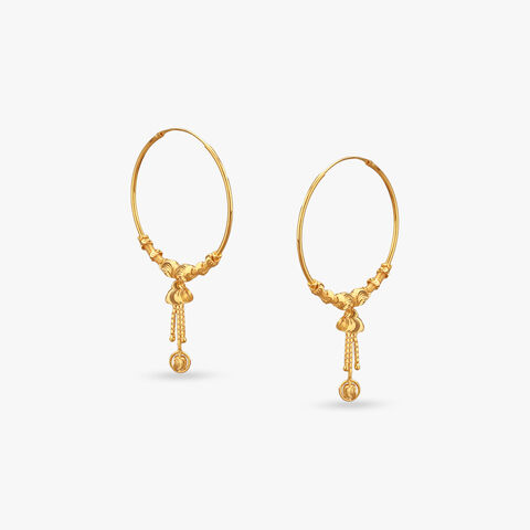 Rosette Drop Gold Hoop Earrings