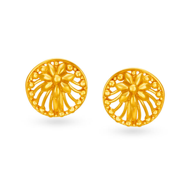 Minimalistic 22 Karat Yellow Gold Floral Stud Earrings,,hi-res image number null