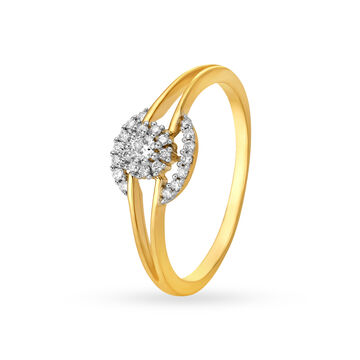 Floral Pattern Gold and Diamond Finger Ring