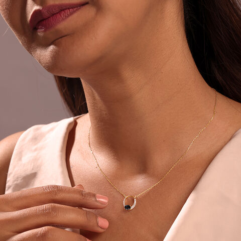 Twilight Halo 14 Kt Sapphire & Diamond Pendant with Chain