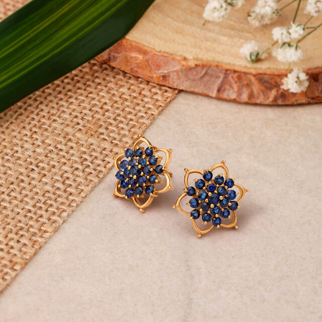 Alluring 18 Karat Gold And Sapphire Floral Stud Earrings,,hi-res image number null