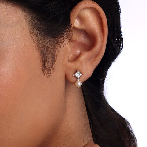 Ivory Charm Diamond & Gold Stud Earrings
