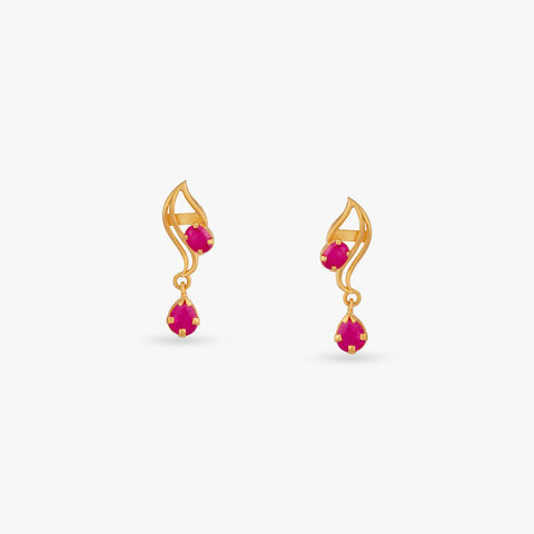 Scarlet Swirl Gold Drop Earrings