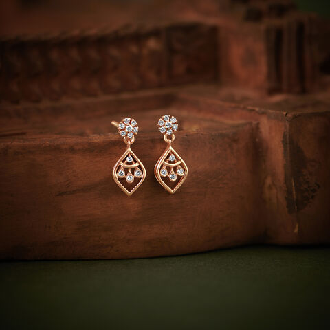 Diamond Vine Floral Rose Gold Drop Earrings