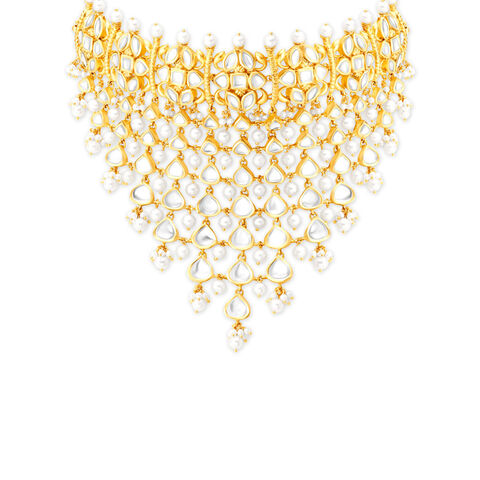 Chandelier Style Gold Necklace Set with Maang Tikka