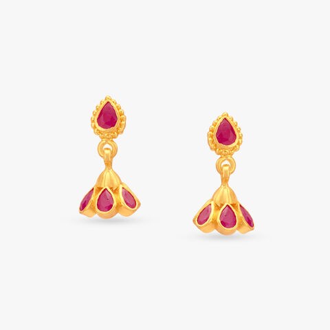 Crimson Bloom Gold Jhumka Earrings