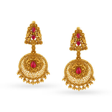 Alluring 22 Karat Yellow Gold And Stone Earrings