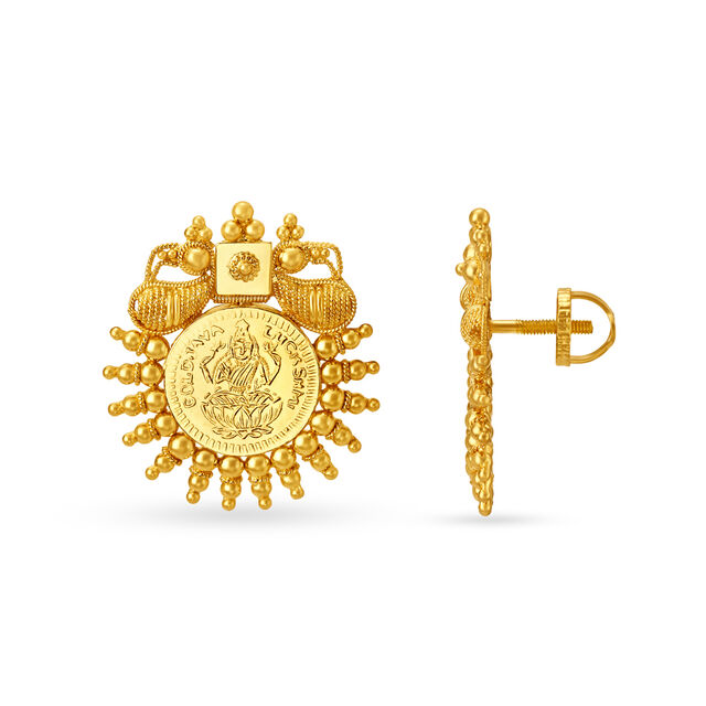 Temple Design Gold Stud Earrings,,hi-res image number null