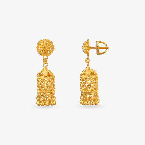 Classic Mesh Gold Jhumka Earrings