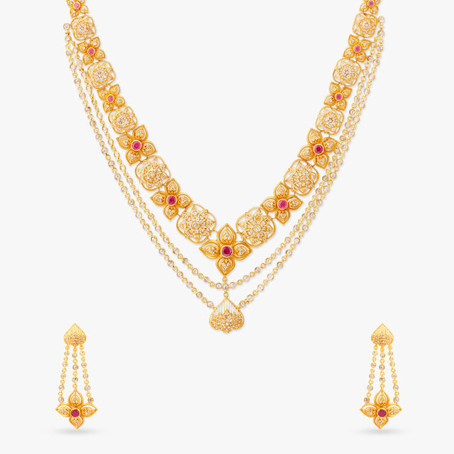 Draped Bloom Gold Necklace Set