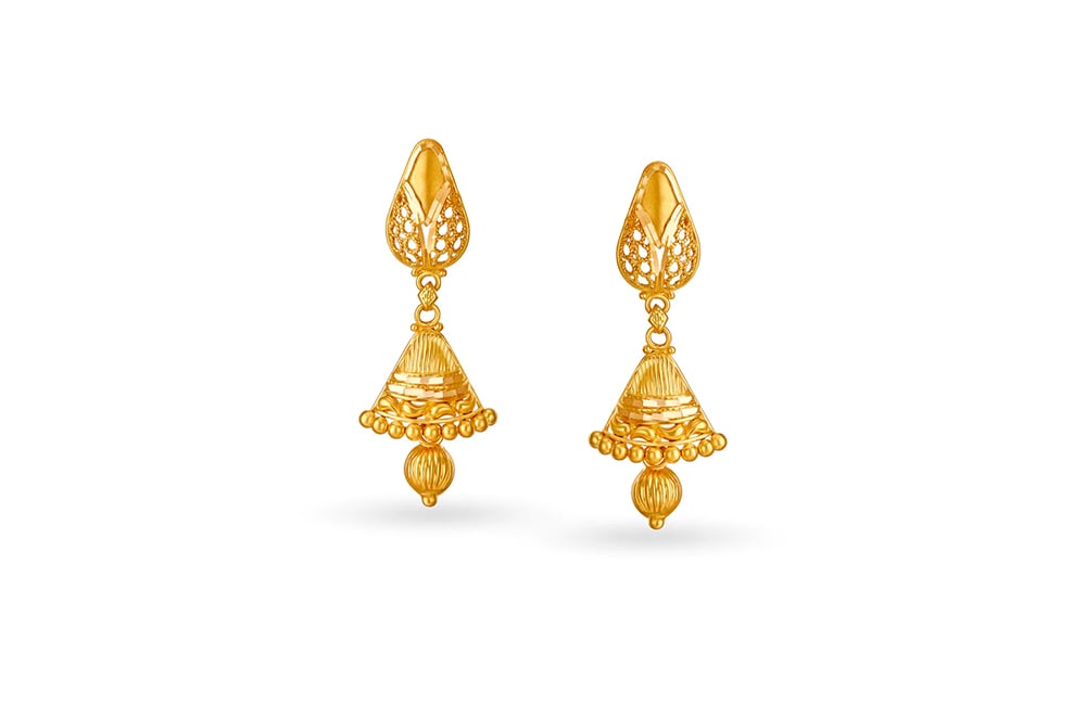 Traditional Beaded Gold Stud Earrings