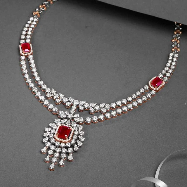 Round Party Wear,Wedding Diamond Necklace Set, Packaging Type: Box, 37  Grams at best price in Mumbai