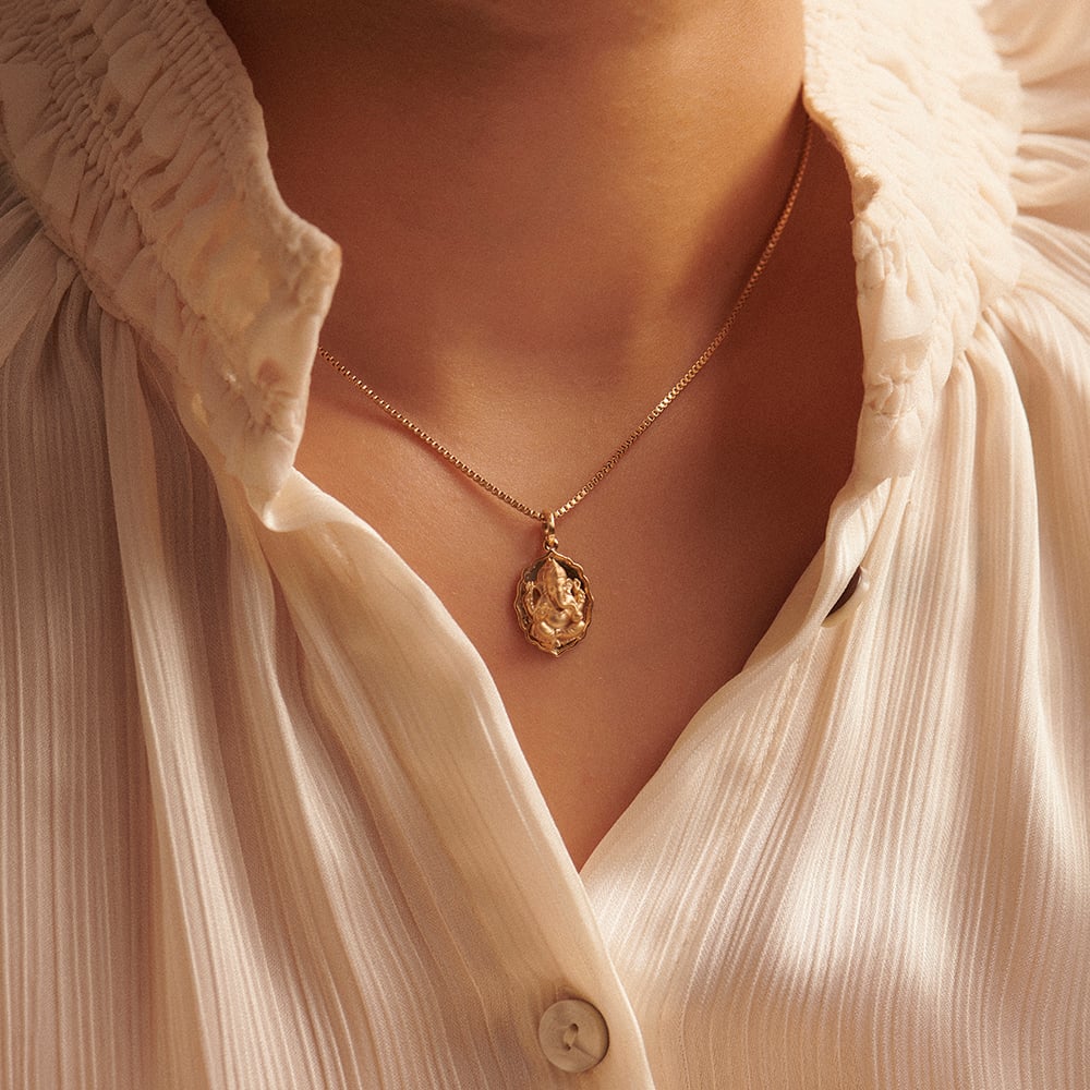 Divine Sculpted Ganesha Gold Pendant,,hi-res image number null