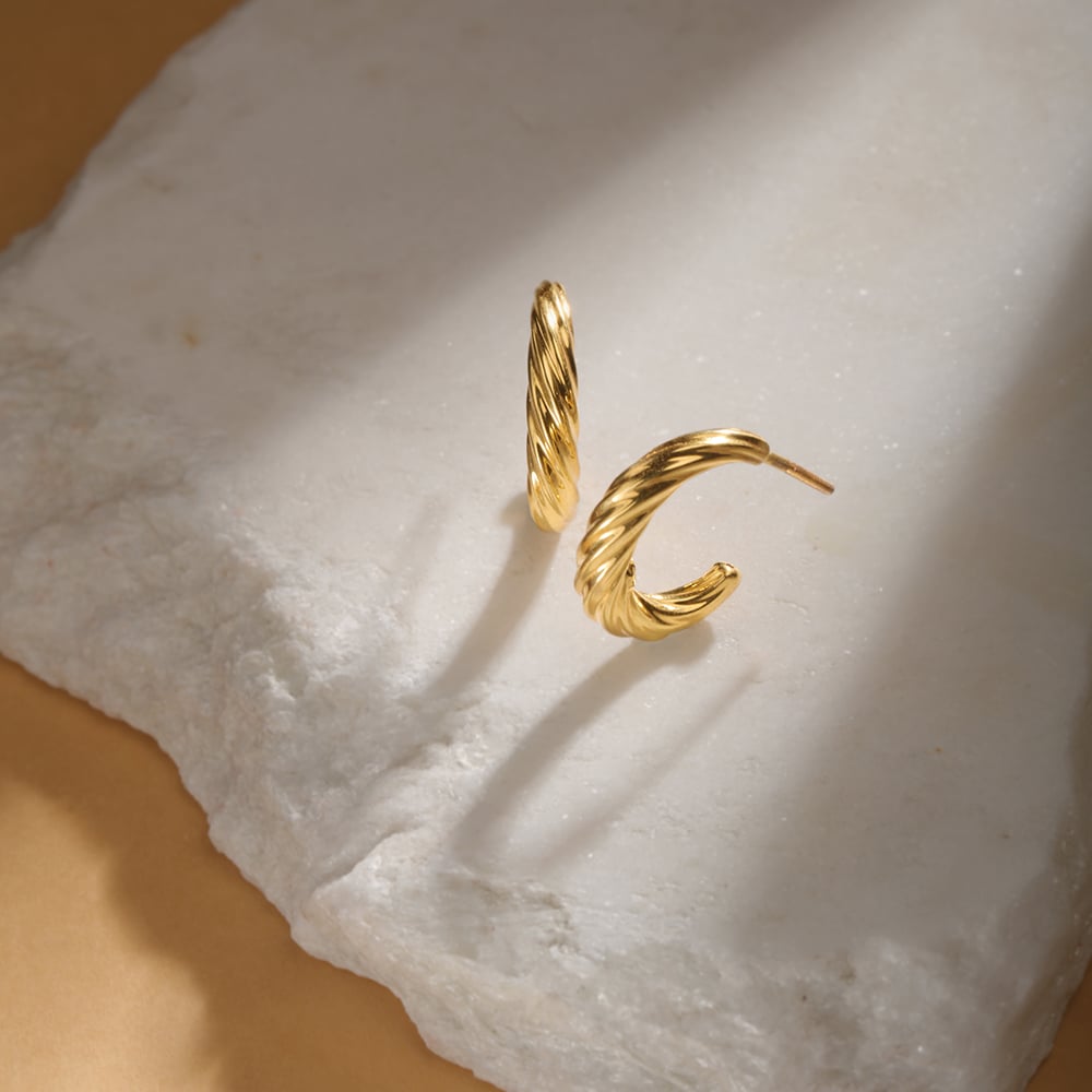 Twisted Glow Gold Hoop Earrings,,hi-res image number null