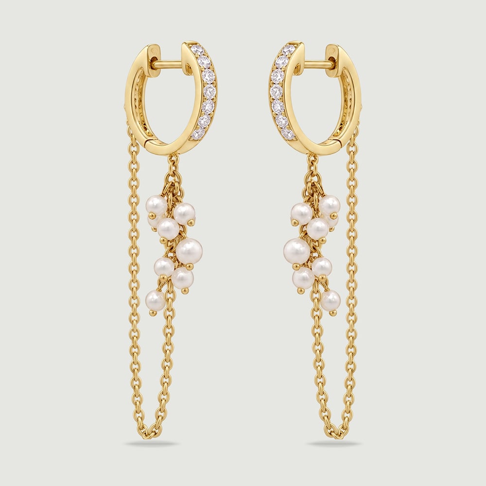 Graceful Cascading Pearl Gold Hoop Earrings,,hi-res image number null