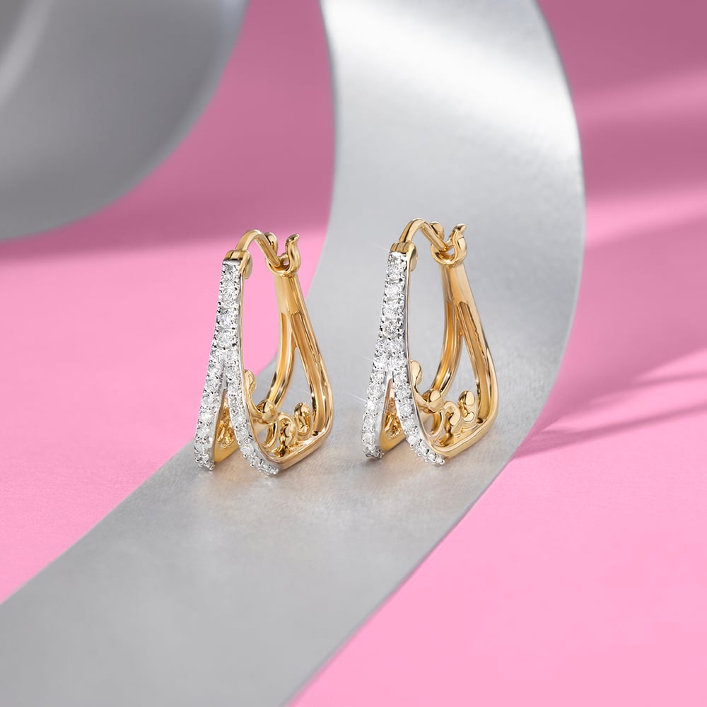 Art Deco Gold & Diamond Hoop Earrings,,hi-res image number null