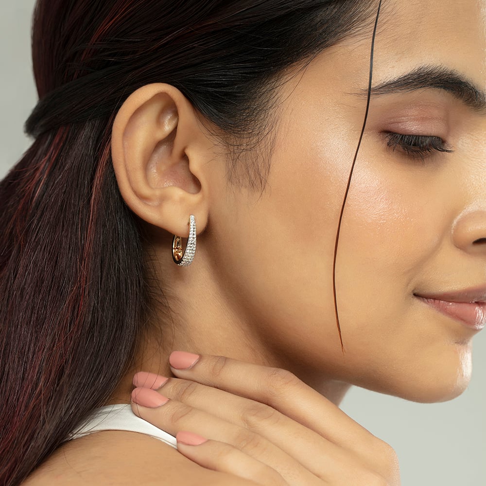 Modern Twist Gold & Diamond Hoop Earrings,,hi-res image number null