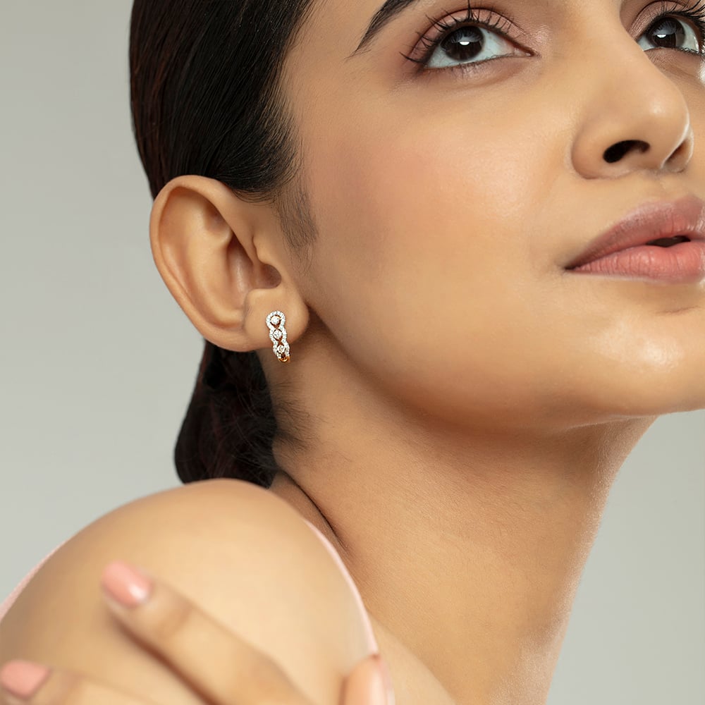 Sleek Edge Gold & Diamond Hoop Earrings,,hi-res image number null