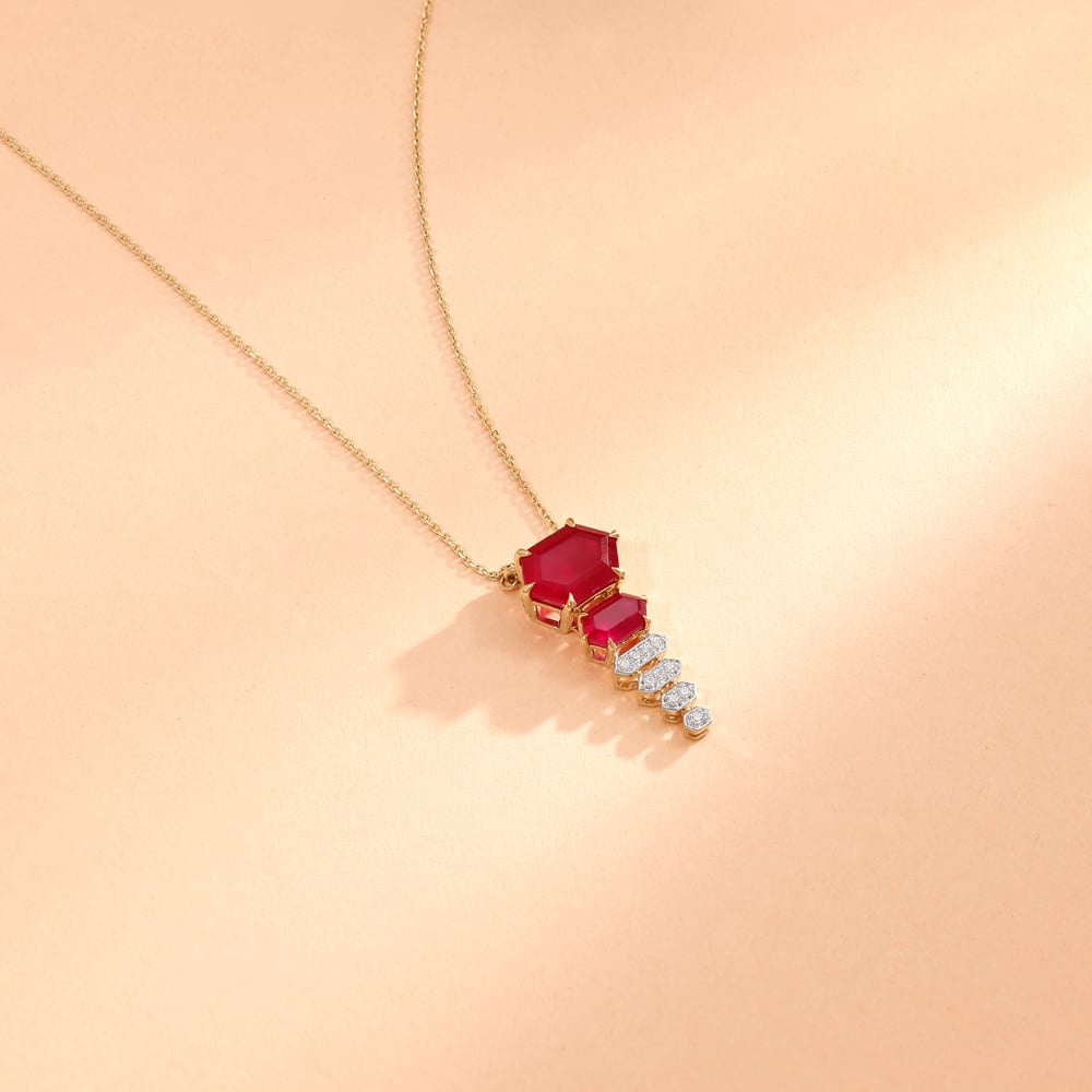 Dramatic Red Lariat Gold Necklace,,hi-res image number null