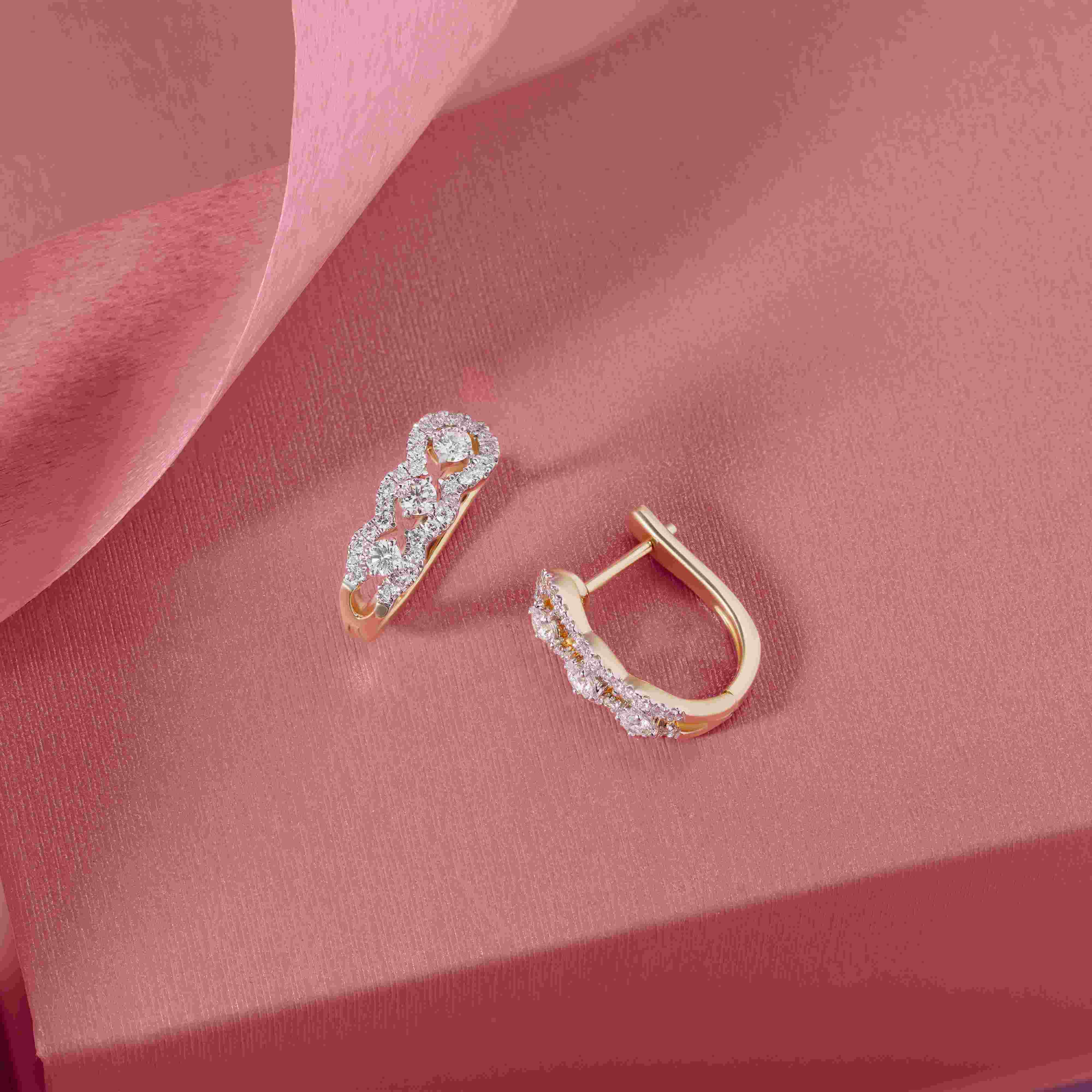 Sleek Edge Gold & Diamond Hoop Earrings,,hi-res image number null