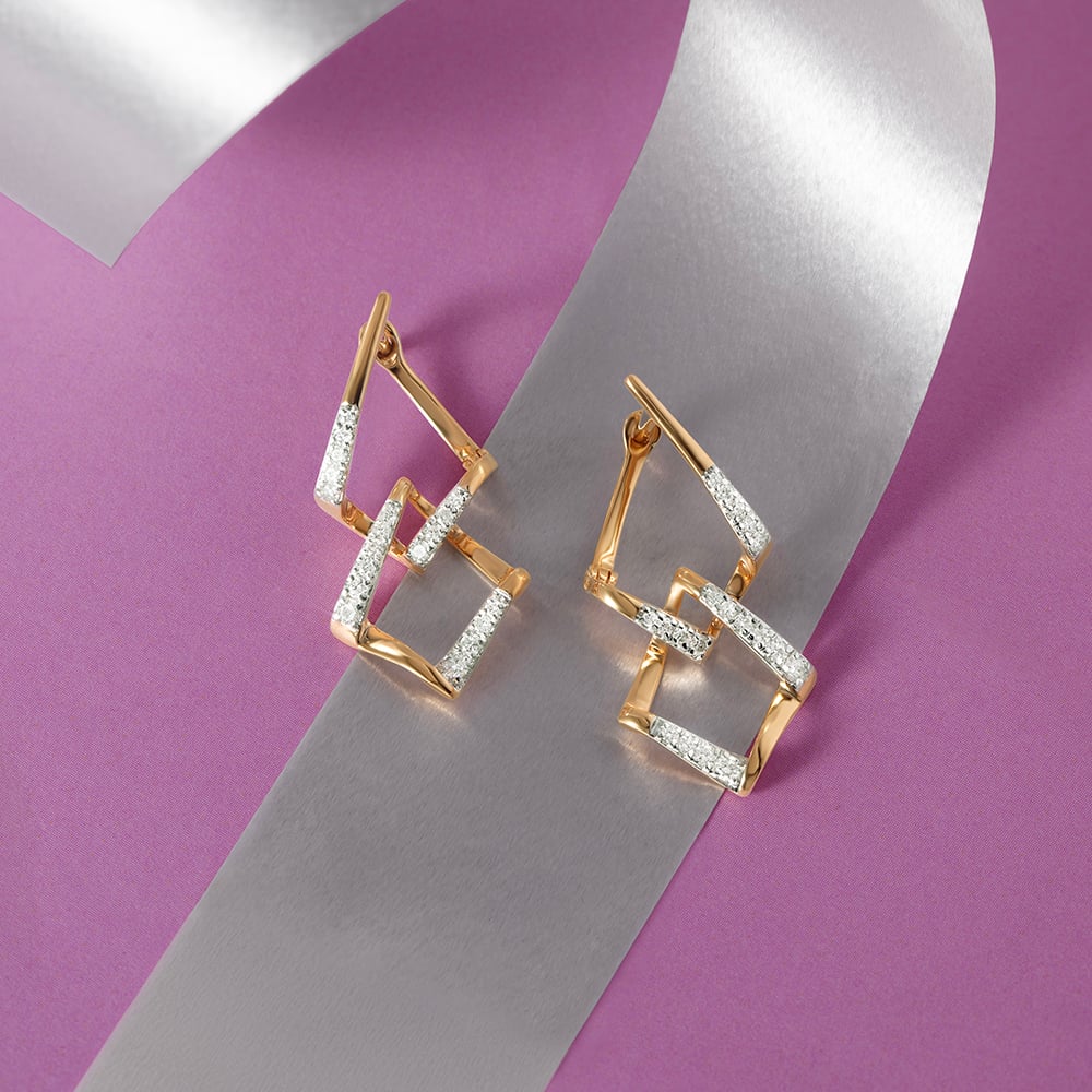 Geometric Glam Gold & Diamond Hoop Earrings,,hi-res image number null