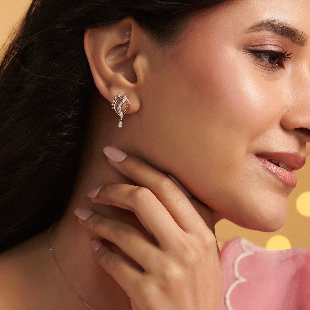 Rippled Glow Diamond Drop Earrings,,hi-res image number null