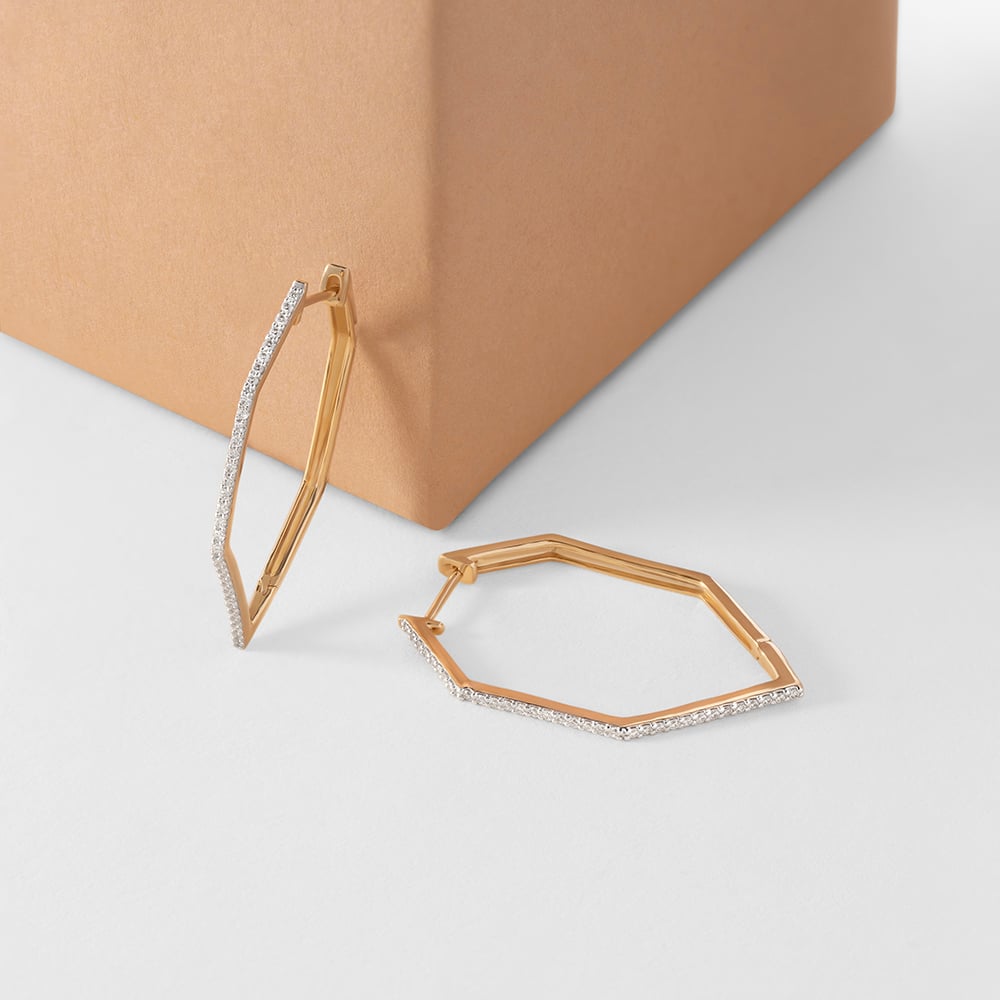 Hexa Bold Gold & Diamond Hoop Earrings,,hi-res image number null