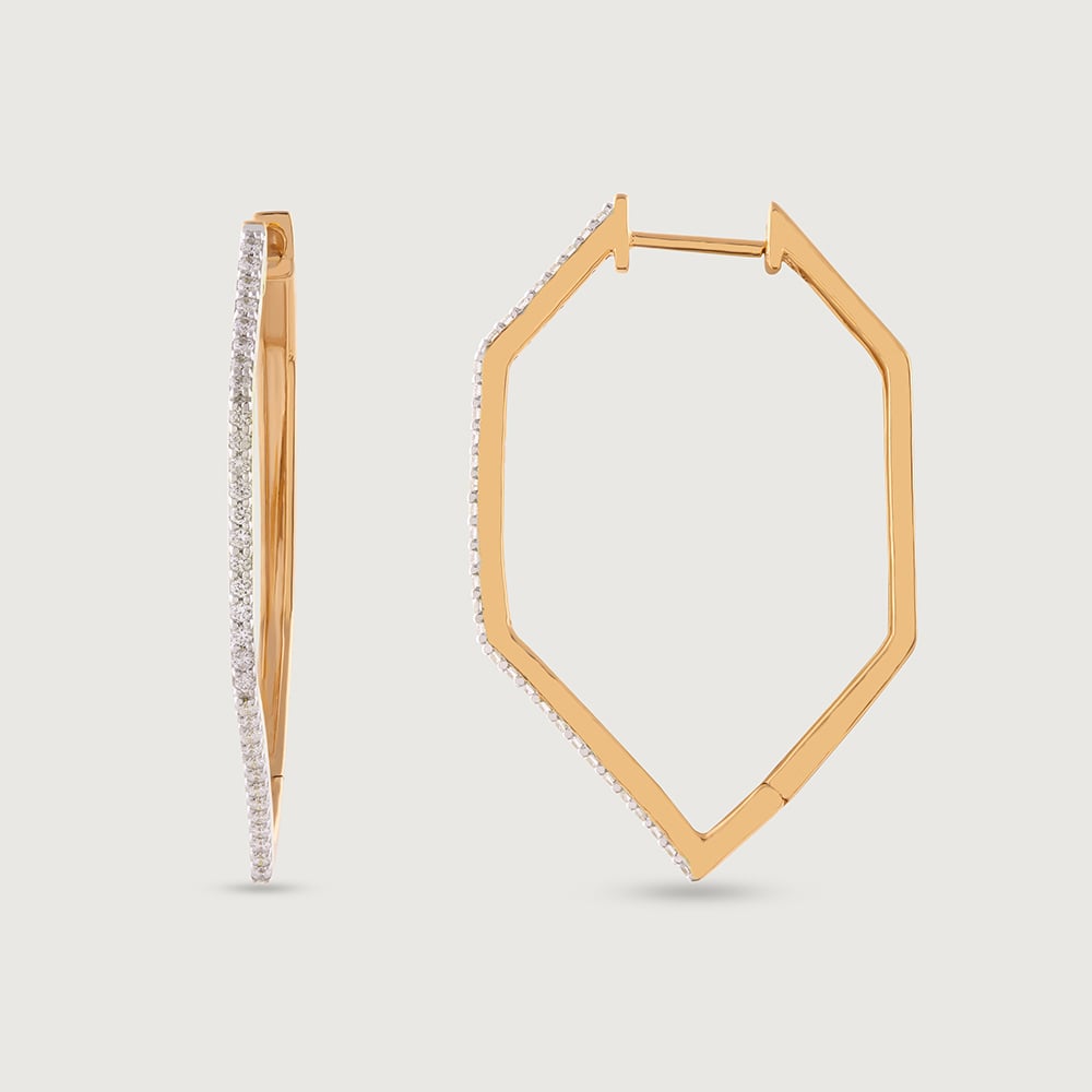 Hexa Bold Gold & Diamond Hoop Earrings,,hi-res image number null