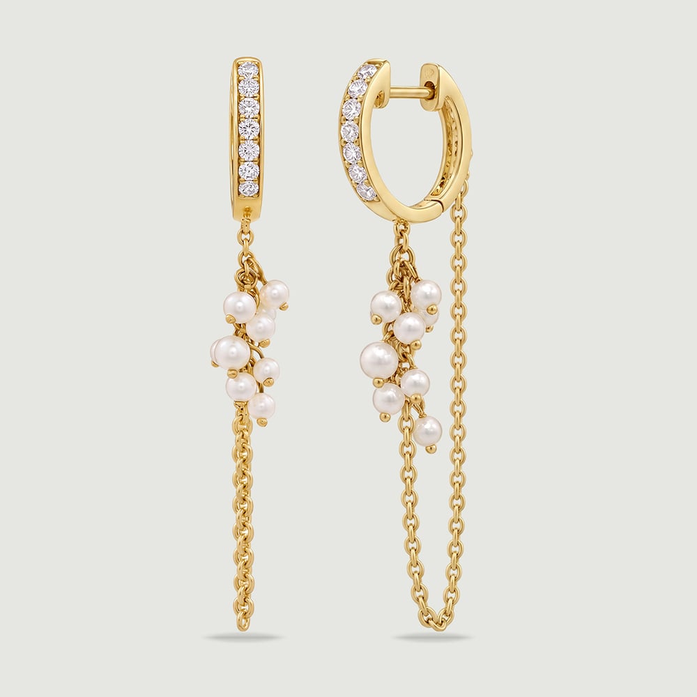 Graceful Cascading Pearl Gold Hoop Earrings,,hi-res image number null