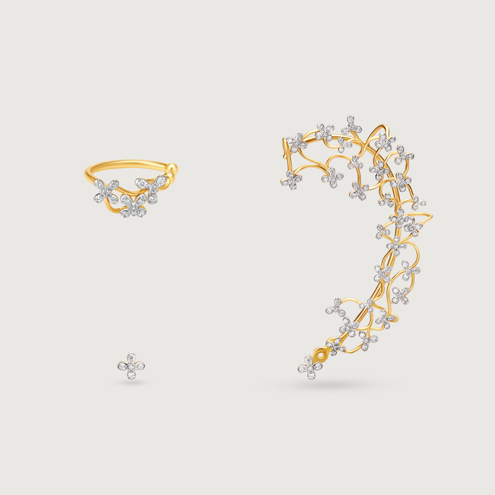 Floral Quilt Diamond Ear Cuff,,hi-res image number null
